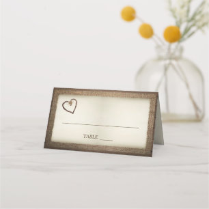 Tarjetas de plaza Boda de madera, arpillera y dobl