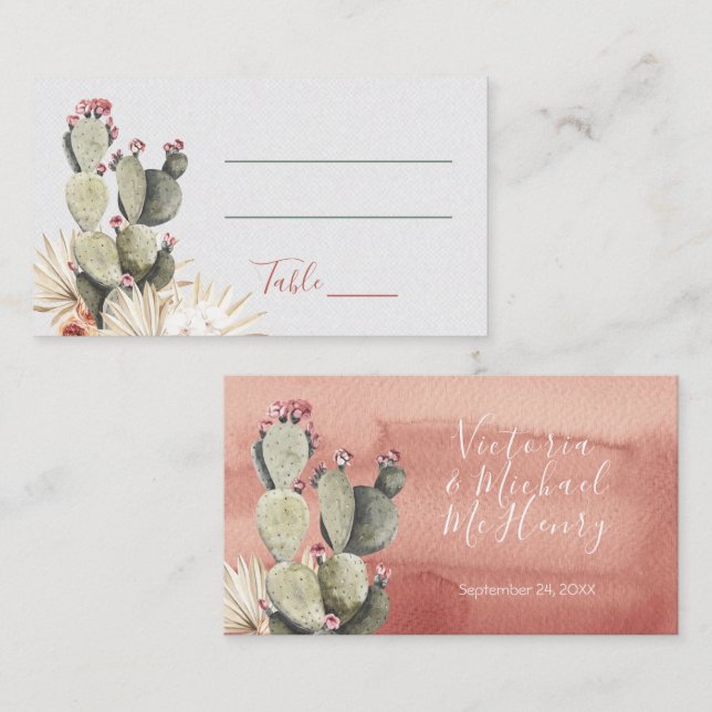 Tarjetas de plaza Boda de Terra Cotta y Cactus (Anverso / Reverso)