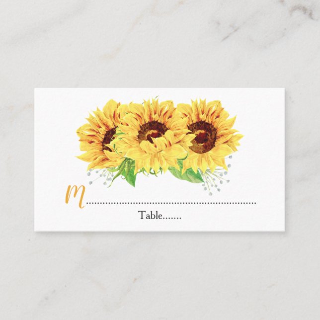 Tarjetas de plaza Boda floral amarillo girasol ama (Anverso)