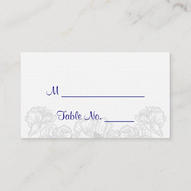 Tarjetas de plaza Boda floral azul y blanca de la  (Anverso)
