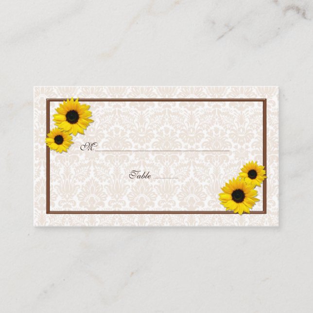 Tarjetas de plaza Boda floral Sunflower Damask (Anverso)