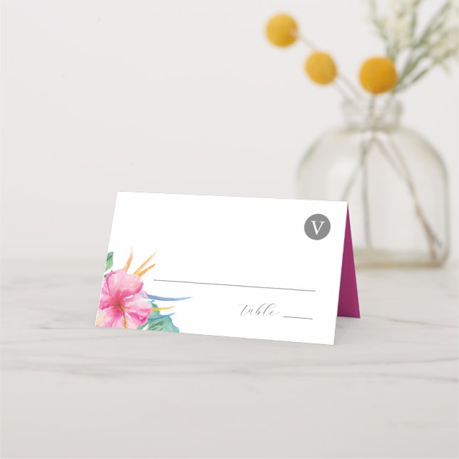 Tarjetas de plaza boda Flores rosadas tropicales (Anverso)