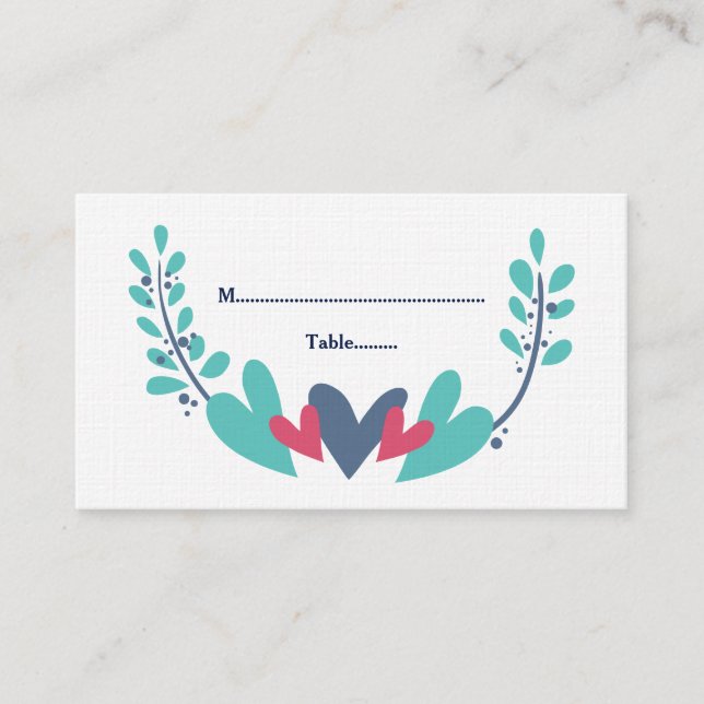 Tarjetas de plaza Boda Hearts and Vines (Anverso)