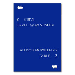 Tarjetas de plaza boda-Icono de cerdo-Azul y blanc