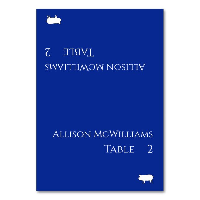 Tarjetas de plaza boda-Icono de cerdo-Azul y blanc (Anverso)