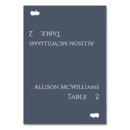 Tarjetas de plaza boda-Icono de cerdo-Azul y blanc