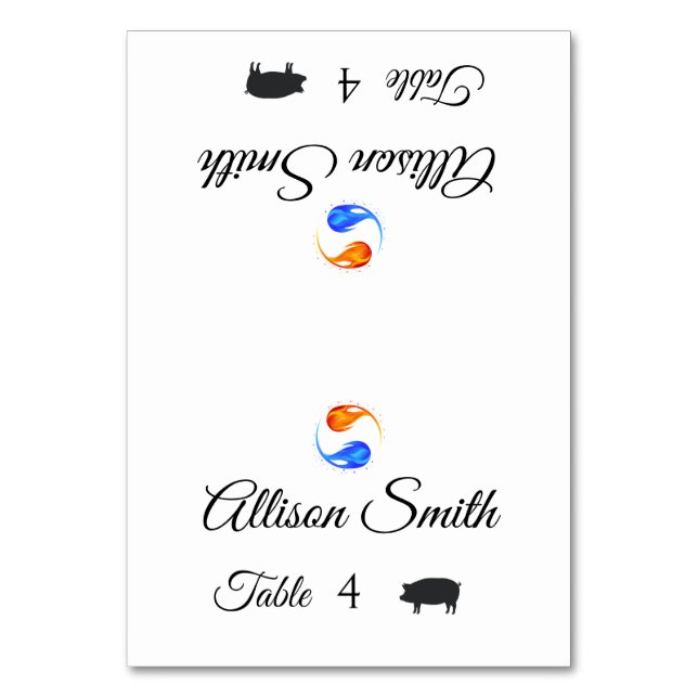 Tarjetas de plaza boda-Icono de cerdo-Dos llamas- (Anverso)