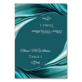 Tarjetas de plaza boda-Icono de pez-Verde de esmer