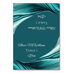 Tarjetas de plaza boda-Icono de pez-Verde de esmer