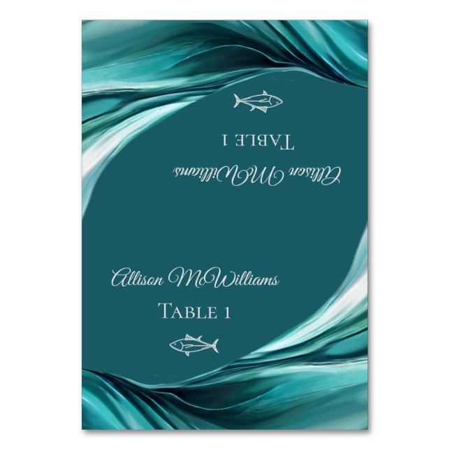 Tarjetas de plaza boda-Icono de pez-Verde de esmer (Anverso)