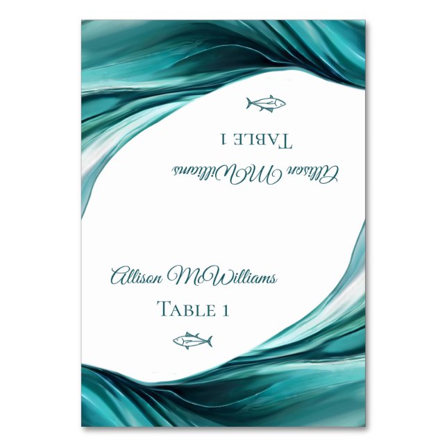 Tarjetas de plaza boda-Icono de pez-Verde de esmer (Anverso)