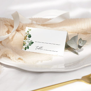 Tarjetas de plaza boda oro de eucalipto color de a
