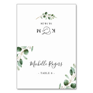 Tarjetas de plaza Boda plegadas Eucalyptus Greener