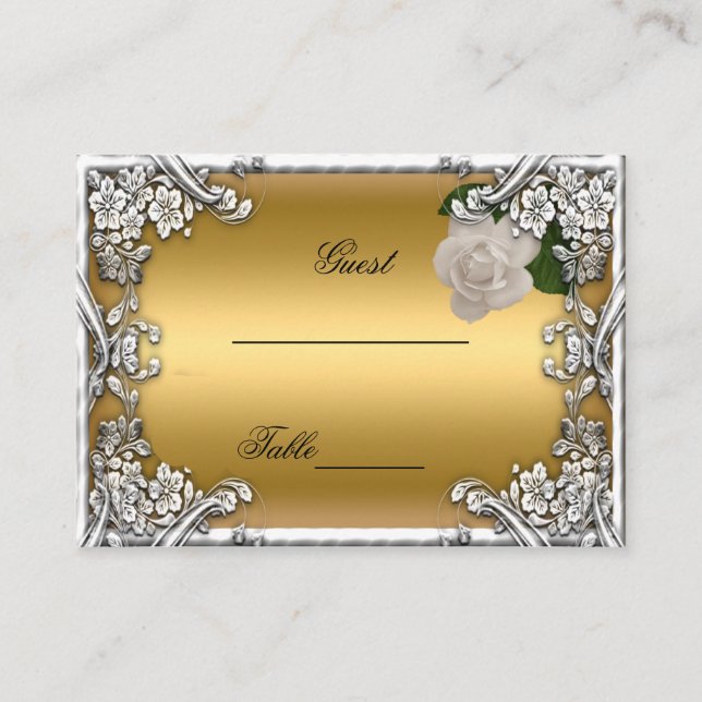 Tarjetas de plaza boda Rosa crema dorada blanco (Anverso)