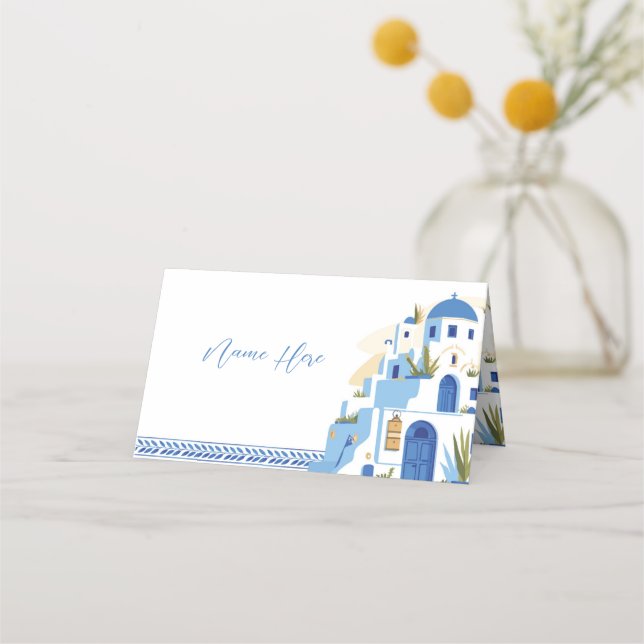 Tarjetas de plaza Boda Santorini Nombres Grecia (Anverso)