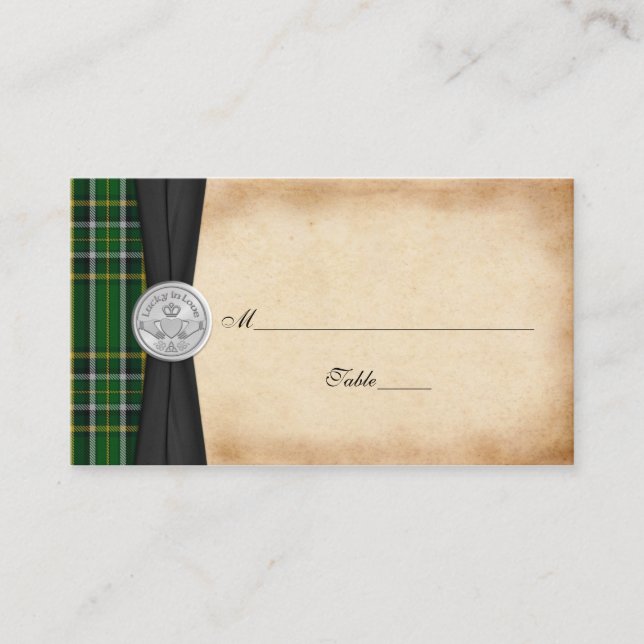 Tarjetas de plaza Boda Tartán Celtic Claddagh (Anverso)