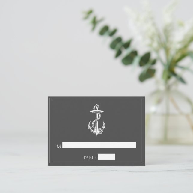 Tarjetas de plaza de Boda de Ancla Náutica Gris (Anverso de pie)