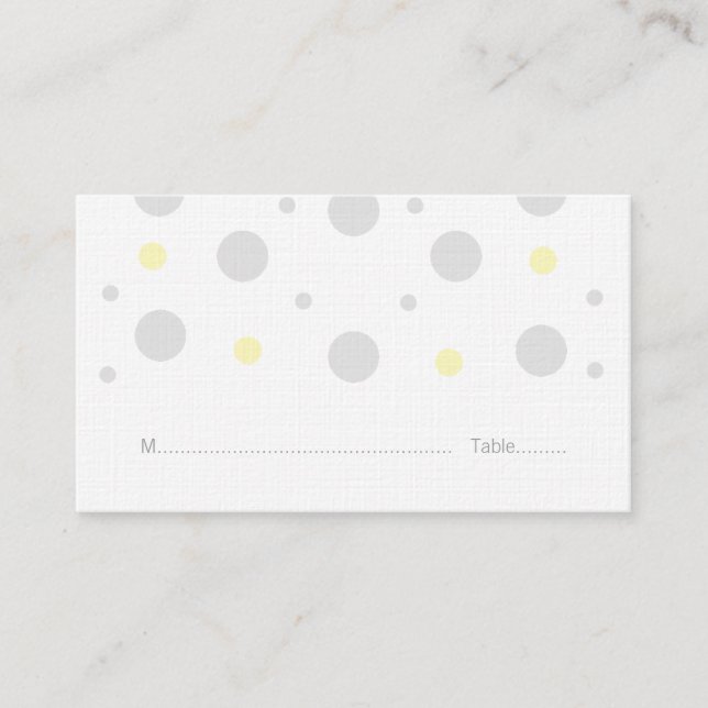 Tarjetas de plaza de Boda de confetti amarillo gri (Anverso)