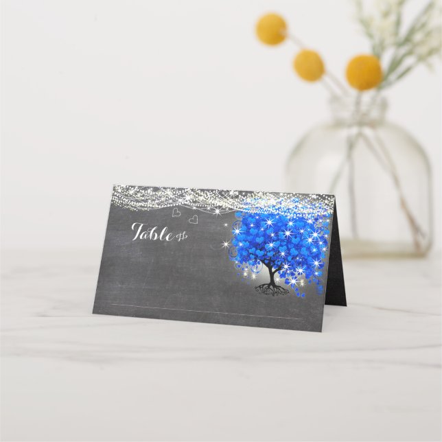 Tarjetas de plaza de Boda de hojas de corazón azul (Anverso)