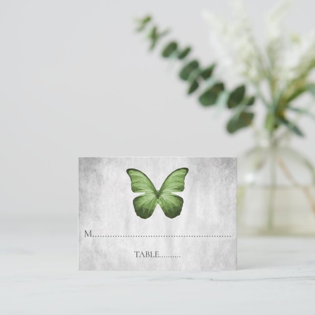 Tarjetas de plaza de Boda de mariposa verde (Anverso de pie)