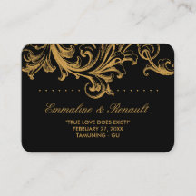 Tarjetas de plaza de Boda floral anticuado negro y