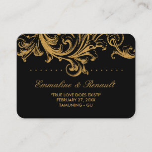 Tarjetas de plaza de Boda floral anticuado negro y