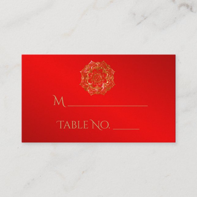 Tarjetas de plaza de Boda indias con flores rojas  (Anverso)