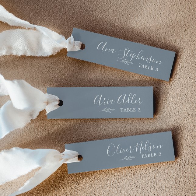 Tarjetas de plaza de Boda Mínimo Leaf Blue White D (Minimal Leaf Blue White DIY Wedding Place Cards)