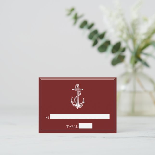 Tarjetas de plaza de Boda Red Nautical Anchor (Anverso de pie)