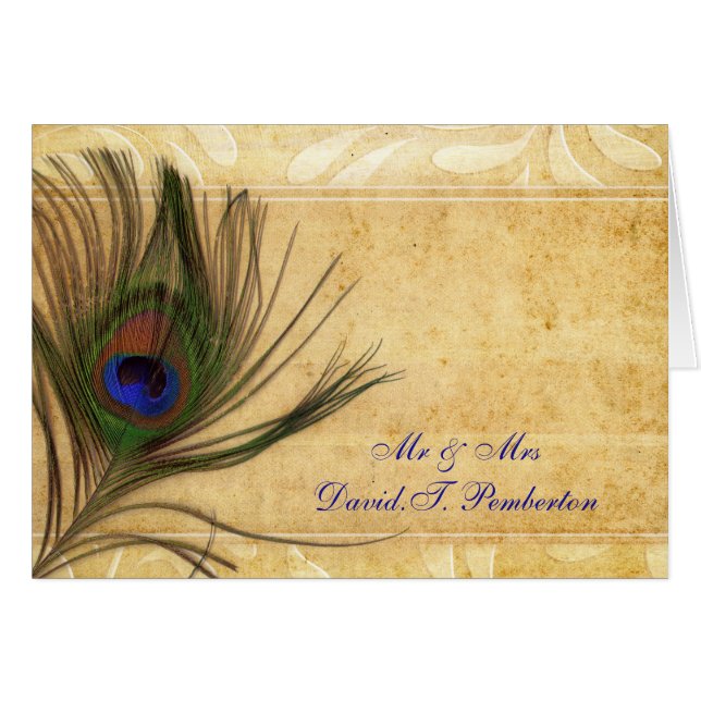 Tarjetas de plaza de Boda rusas de plumas de pavo  (Anverso (Horizontal))