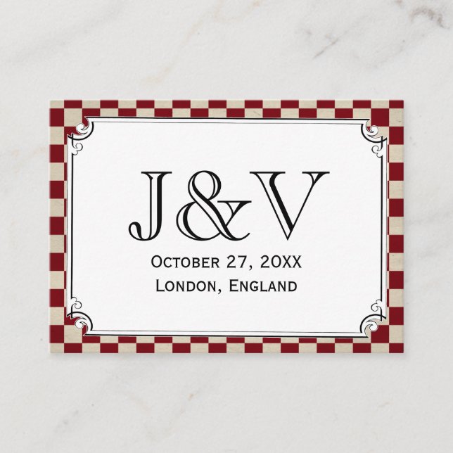Tarjetas de plaza de Boda Steampunk Checkerboard (Anverso)