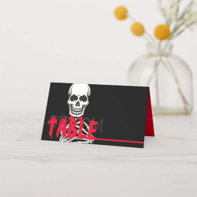 tarjetas de plaza de cráneo de halloween rojo blan (Anverso)