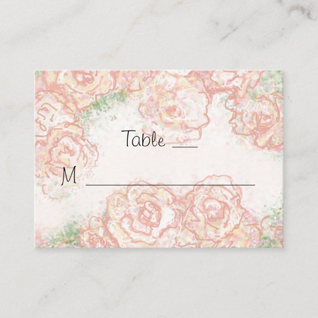 Tarjetas de plaza de crema y rosas rosadas Boda (Anverso)