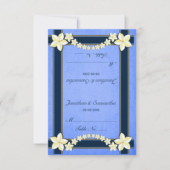 Tarjetas de plaza de mesa de Boda floral azul rust (Anverso)