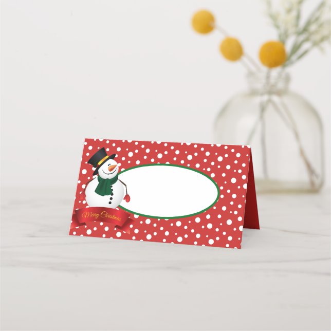 Tarjetas de plaza de nombres - Navidades Snowman (Anverso)