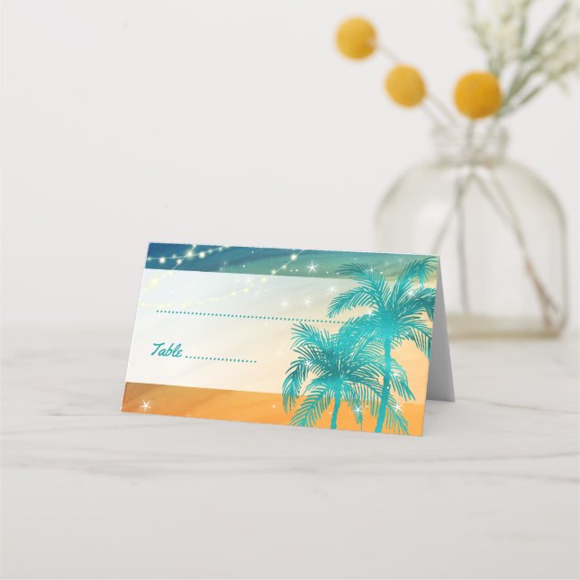 Tarjetas de plaza de palmar del Boda azul Verde az (Anverso)
