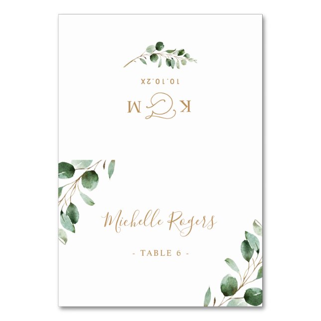 Tarjetas de plaza Eucalyptus Greenery Gold Boda (Anverso)
