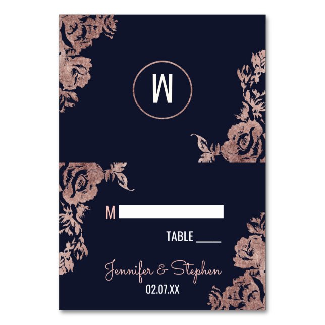 Tarjetas de plaza floral azul marino y Rosa dorado (Anverso)