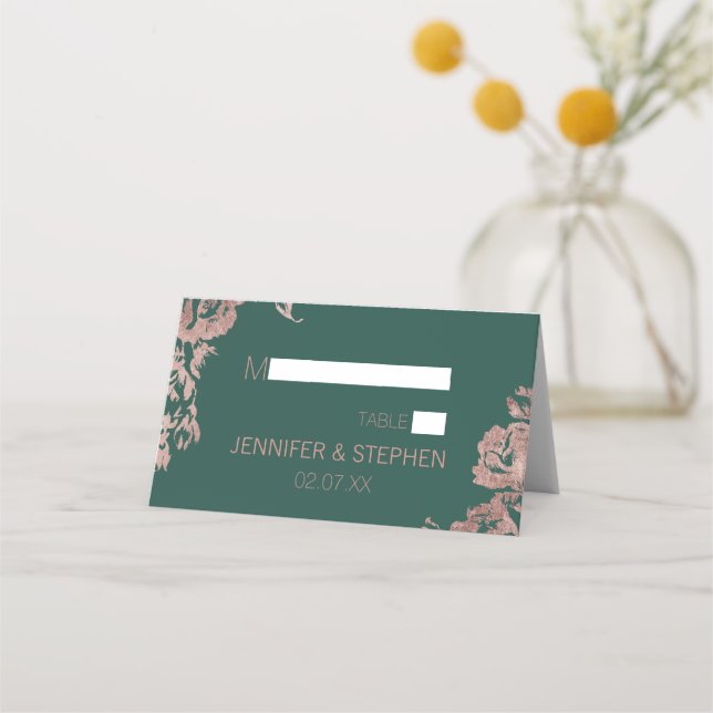 Tarjetas de plaza floral oro del Rosa verde esmera (Anverso)