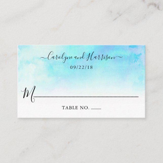 Tarjetas de plaza Ombre Watercolor Boda - Azul (Anverso)
