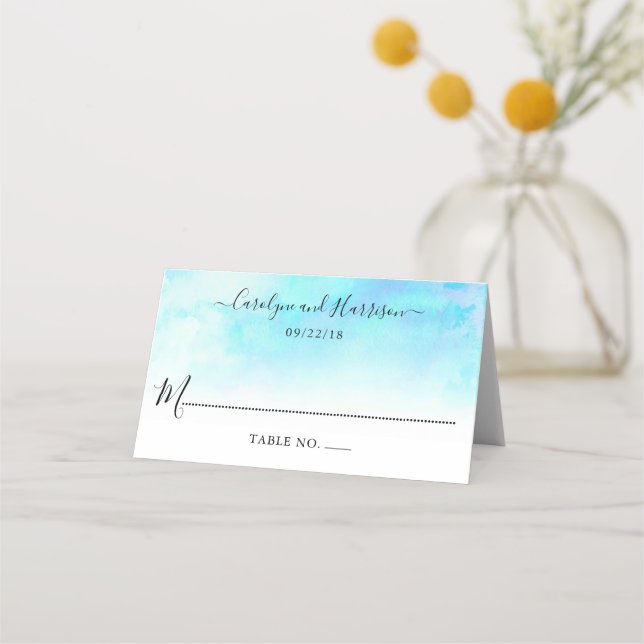 Tarjetas de plaza Ombre Watercolor Boda - Azul (Anverso)