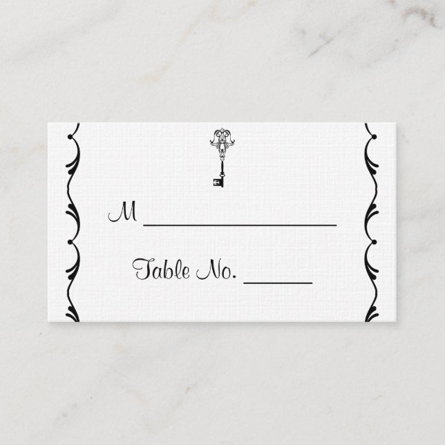 Tarjetas de plaza para Boda de llave blanca y negr (Anverso)