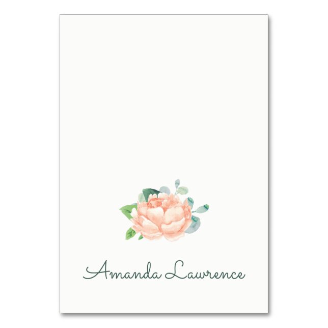 Tarjetas de plaza personalizadas Peach Peony Water (Anverso)