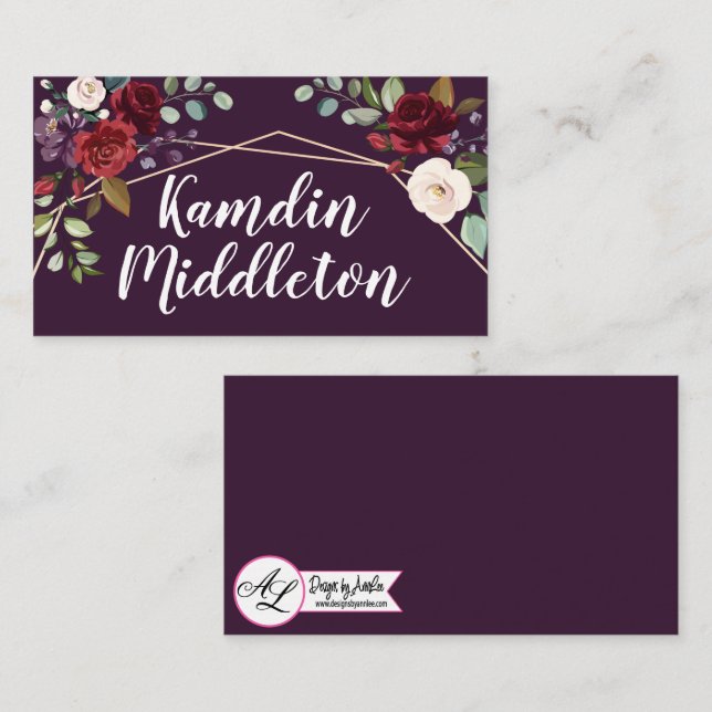 Tarjetas de plaza personalizadas Plum Purple Rosas (Anverso / Reverso)