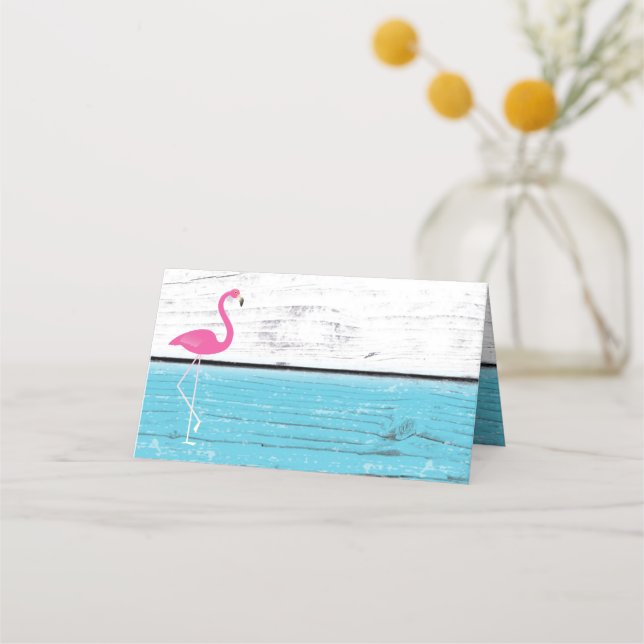 Tarjetas de plaza plegadas Flamingo azul y blanco (Anverso)