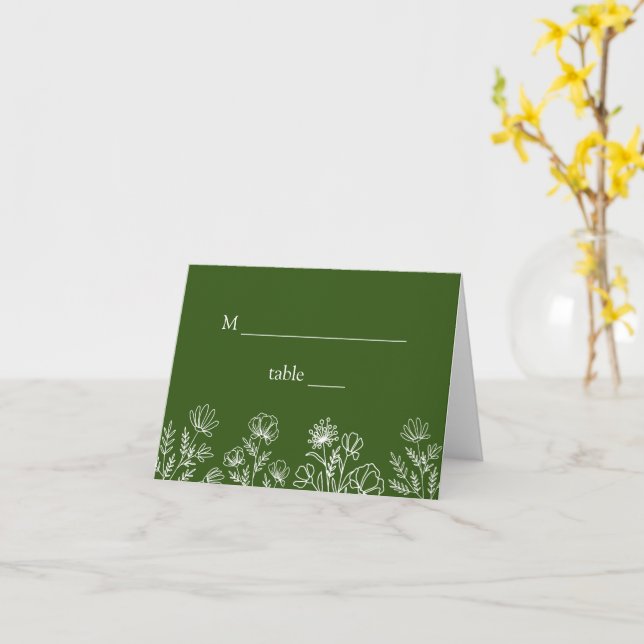 Tarjetas de plaza reservadas de boda floral verde (flor amarilla)