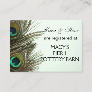 Tarjetas de plumas de pavo real del registro de bo