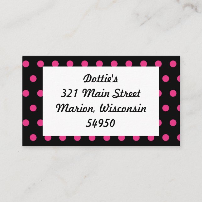 Tarjetas de Polka Dot Business (Negro y Neon Pink) (Anverso)