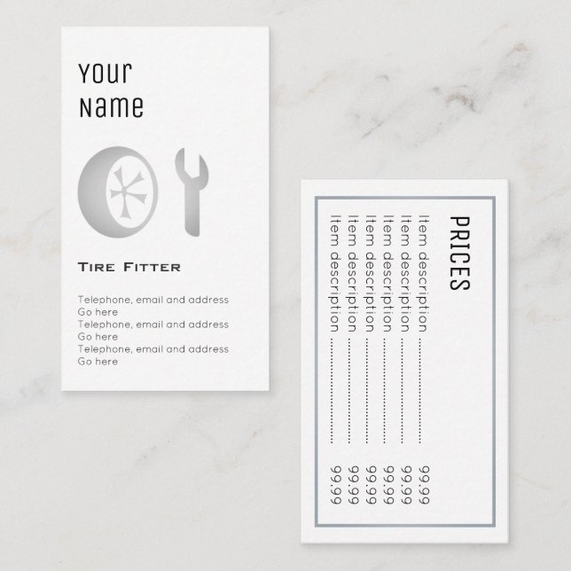 Tarjetas de precio "esenciales" del ajustador del (Anverso / Reverso)