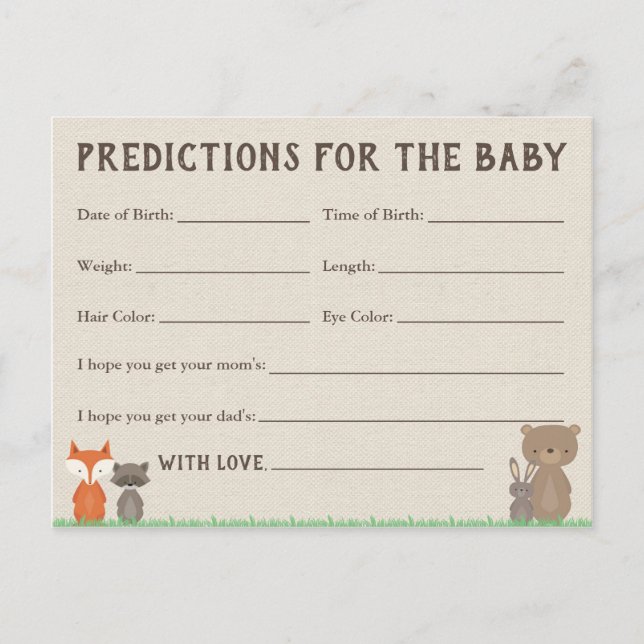 Tarjetas de predicciones para Baby Shower con tema (Anverso)